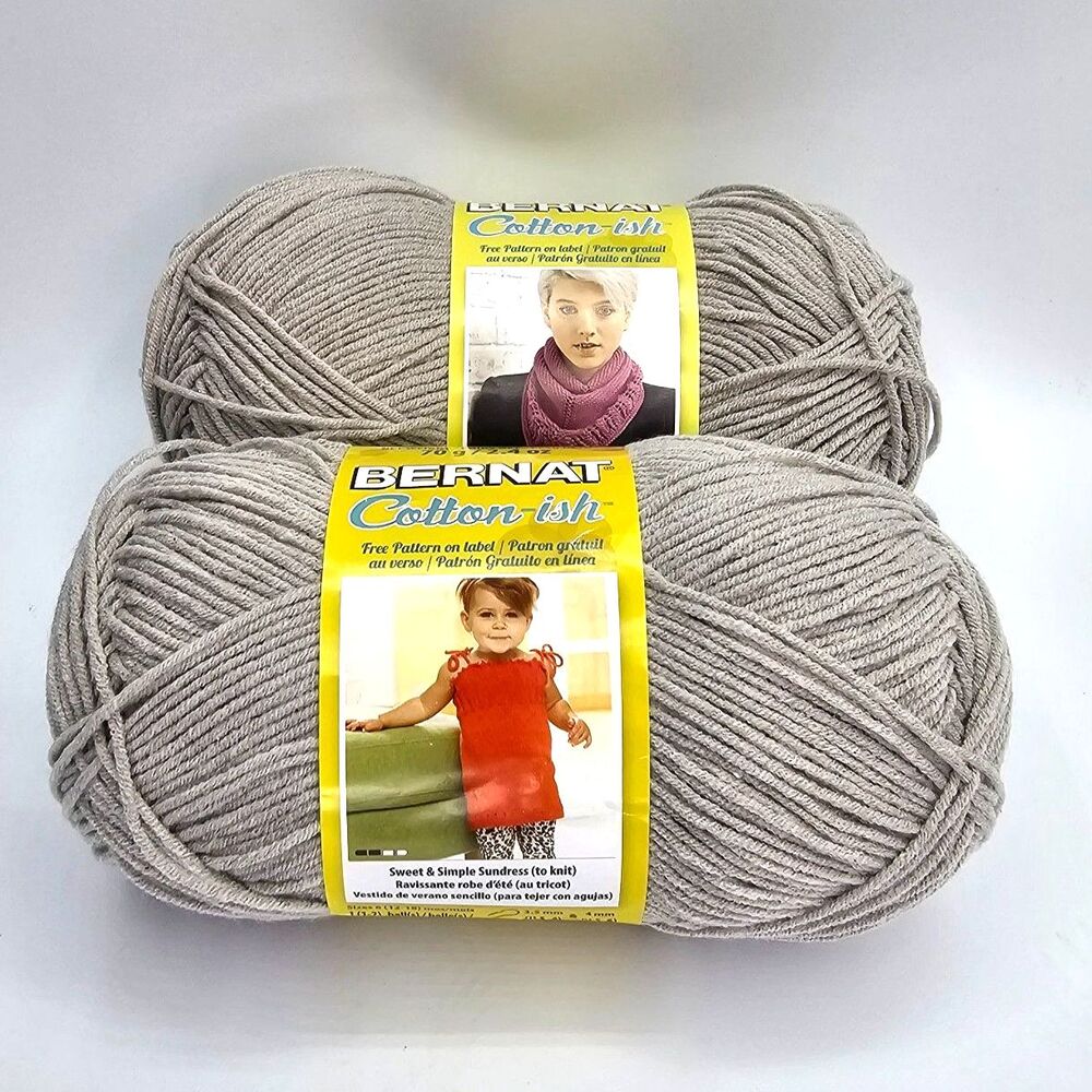 Bernat Cotton-ish Yarn Grey T-Shirt 85044 Lot 2 Skeins 564 Yds Discontinued